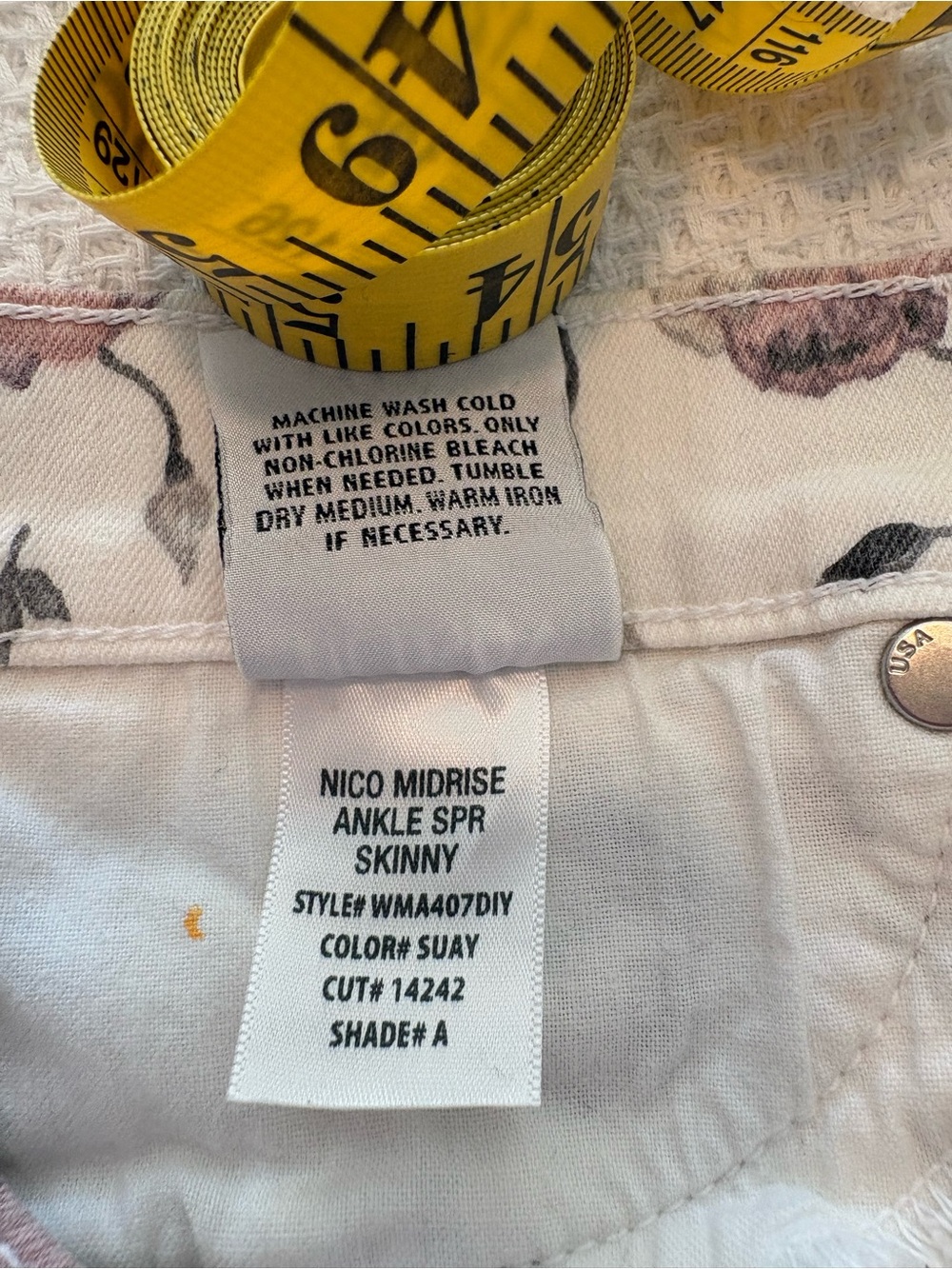 Hudson Nico Midrise Ankle Super Skinny Jeans White / Pink Grey Floral size 32 - Picture 12 of 16